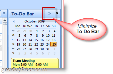 Лента със задачи на Outlook 2007 - минимизиране
