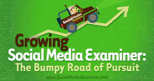 Growing Social Media Examiner: The Bumpy Road of Pursuit с участието на прозрения от Майкъл Стелнър с интервю от Марк Мейсън в Social Media Marketing Podcast.