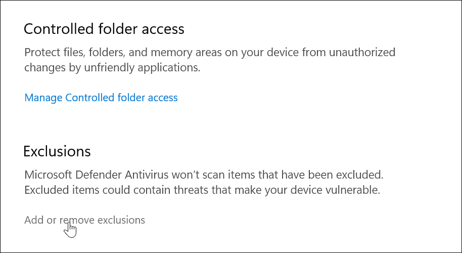 изключенията използват сигурността на Windows на Windows 11 за оптимална защита