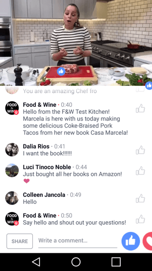 Food & Wine включва готвача Марсела Валядолид в съвместен маркетинг на живо във Facebook, който е от полза и за двете страни.