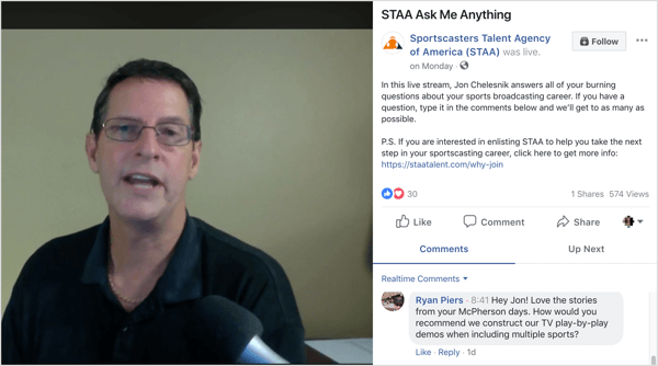 Facebook излъчване на живо на AMA с въпроси на клиенти.