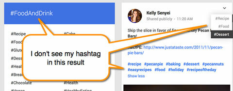 google + hashtag търсене