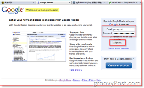 Страница за вход в Google Reader:: groovyPost.com
