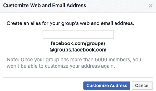 Вземете персонализиран URL и имейл адрес за вашата група във Facebook.