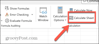 бутон за изчисляване на лист в Excel