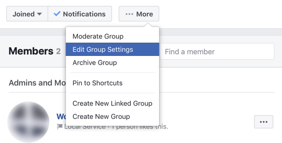 Как да подобрите вашата общност на групата във Facebook, опция от менюто за редактиране на настройките на групата във Facebook