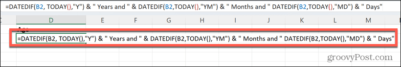 Excel формула за пълни години, месеци, дати