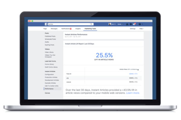 Facebook пусна нов инструмент за анализ, който сравнява представянето на съдържанието, публикувано чрез платформата за незабавни статии на Facebook, в сравнение с други мобилни уеб еквиваленти.