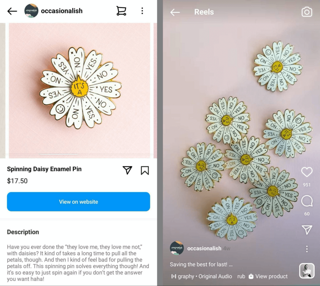 изображение на същия продукт в Instagram магазин и Instagram макара