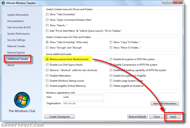 Как да премахнете наслояването на стрелка на иконата на Windows 7