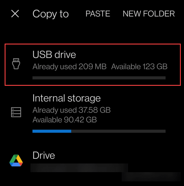 Прехвърлете снимки от Android на USB устройство