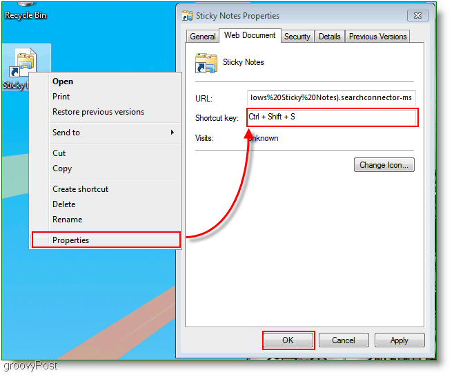 Windows 7 Създаване на ново меню за присвояване на клавишен път: Преглед на екрана