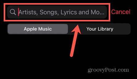 поле за търсене на музика на Apple