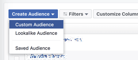 Създайте персонализирана аудитория във Facebook Ads Manager.