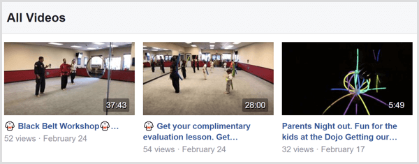 Пример за заглавия на видеоклипове на живо във Facebook на страница във Facebook
