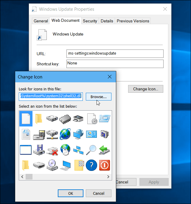 Windows 10: Направете работен плот или Старт Пряк път за актуализация на Windows