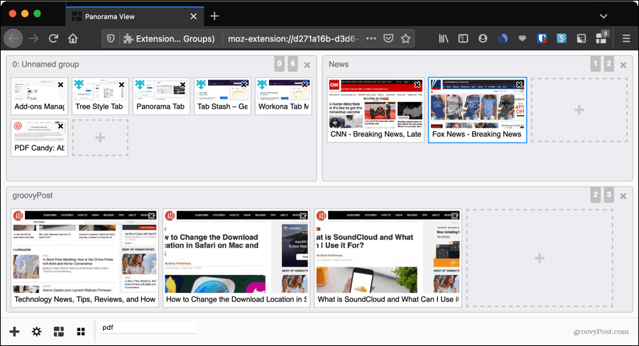 Групи раздели Panorama за организиране на раздели Firefox