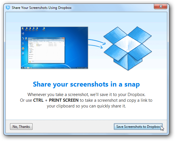 Автоматично качване и споделяне на снимки на екрана с Dropbox