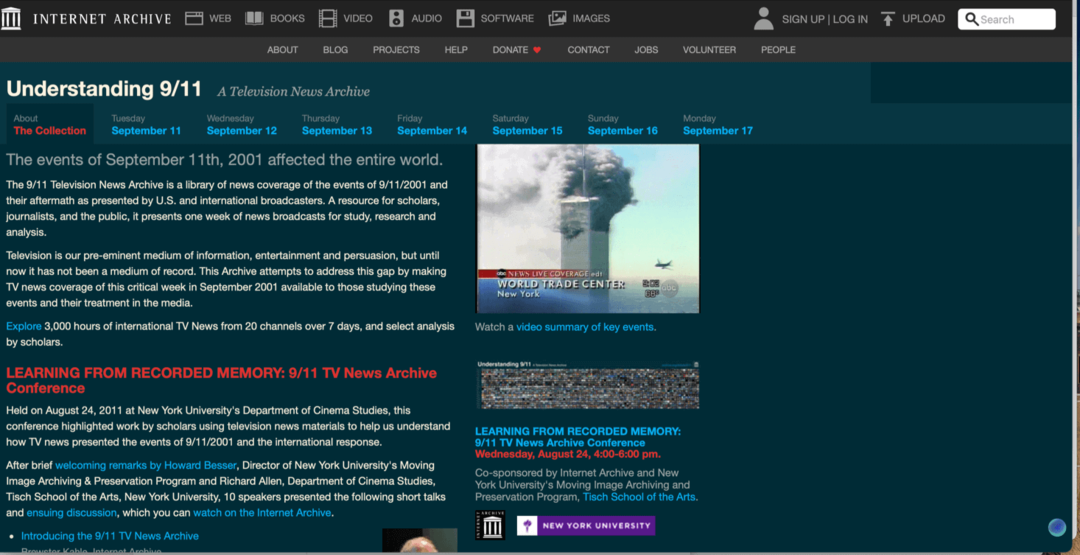 9-11 специален раздел Интернет архив