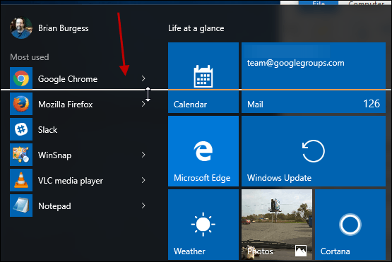 Преоразмерете менюто "Старт" на Windows 10