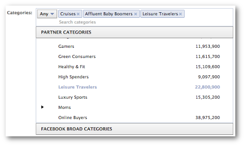 Facebook партньорски категории изберете