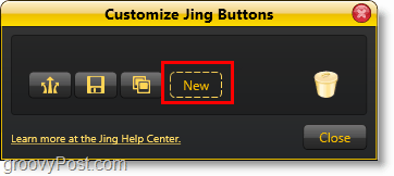 щракнете върху новия бутон, за да добавите нов бутон за споделяне на jing