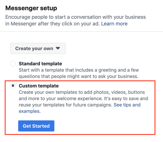 Facebook Click to Messenger реклами, стъпка 3.
