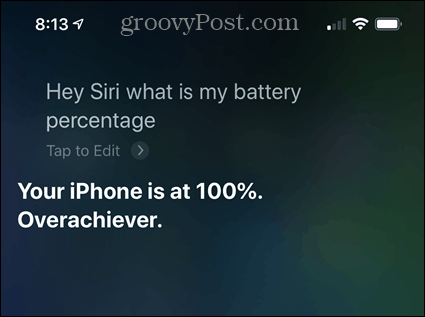 Проверете процента на батерията на iPhone с помощта на Siri