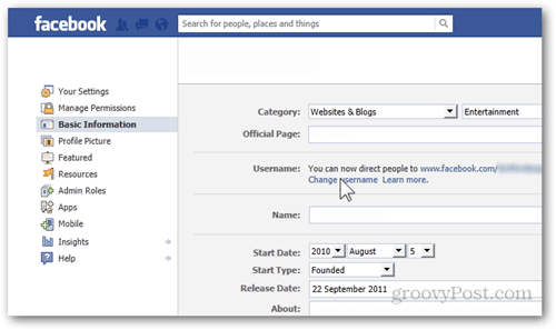 предпочитания за настройки на facebook основна информация потребителско име промяна потребителско име
