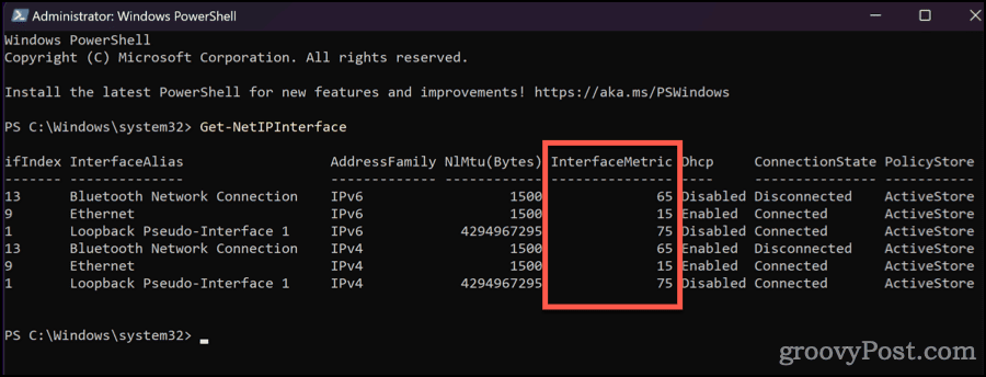 Get-NetIPInterface изход