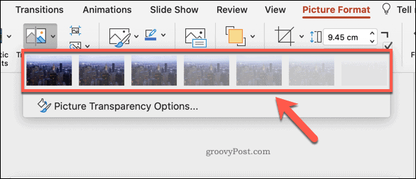 Опции за прозрачност на PowerPoint