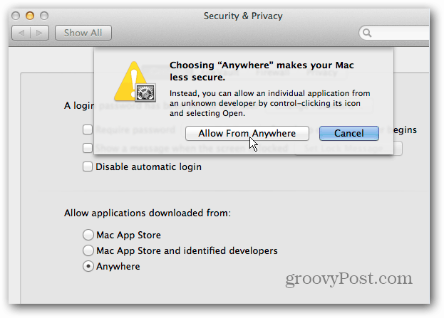 Изключете OS X Mountain Lion Gatekeeper Security