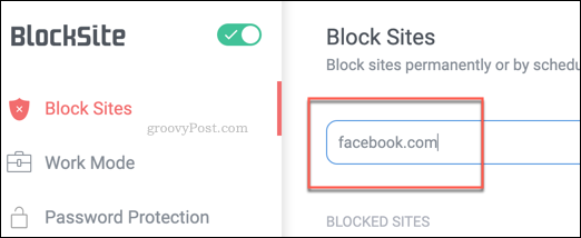 Добавяне на блокиран сайт към списък с блокове BlockSite в Chrome