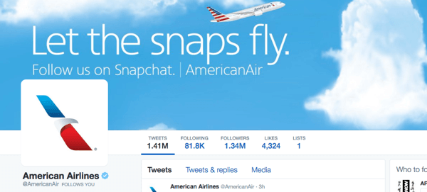американски авиокомпании twitter изображение със Snapchat