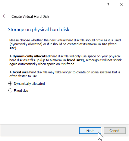 06 Определете вида на съхранението за VM (Инсталиране на Windows 10)