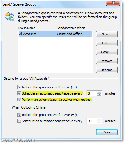 редактирайте времето за автоматично изпращане и получаване в Outlook 2010