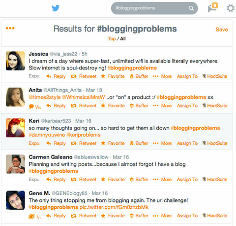 #bloggingproblems търсене на хаштаг в Twitter