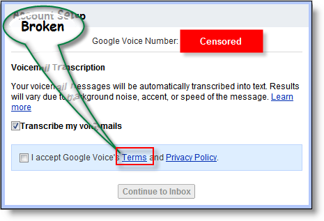 Условията за обслужване на Google Voice са прекъснати