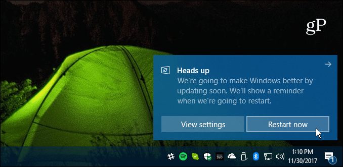 Необходимо рестартиране Кумулативна актуализация на Windows 10