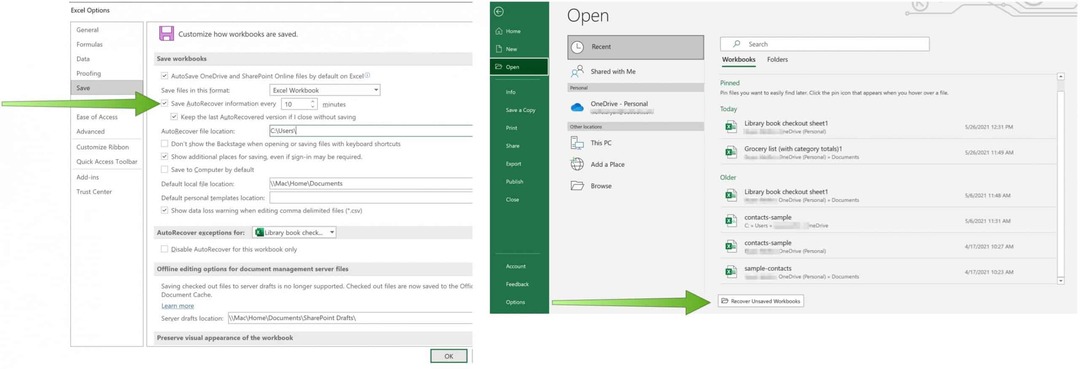 Запазете Excel файлове в OneDrive AutoRecover в Excel
