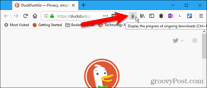 Бутон за изтегляния на лентата с инструменти в Firefox