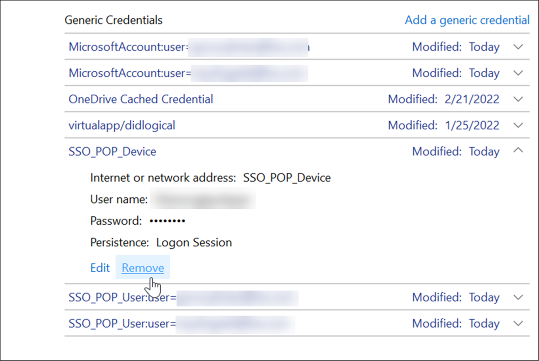 премахнете потребителските идентификационни данни, използвайте мениджъра на идентификационни данни в Windows 11
