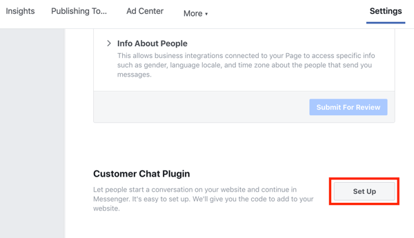 Използвайте Google Tag Manager с Facebook, стъпка 9, настройте вашата приставка за чат за клиенти във Facebook