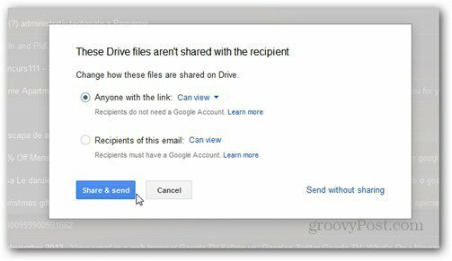 изпрати с помощта на права за google drive