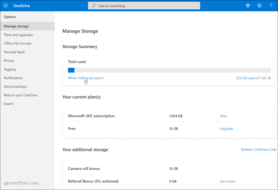 Как да проверите количеството място за съхранение, което имате в OneDrive