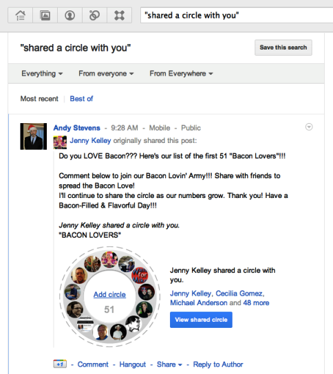 google + начало 5 споделени кръга