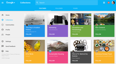 нови колекции на Google Plus