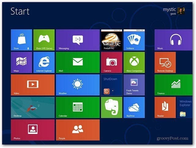 Създайте плочка за изключване на началния екран на Windows 8