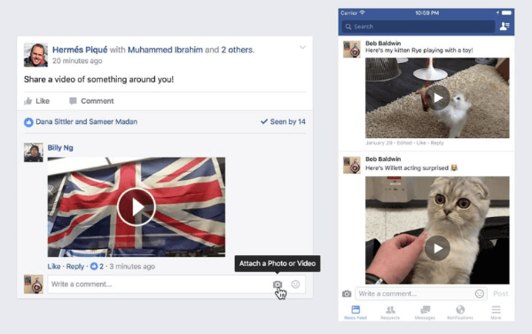 facebook видео в коментари