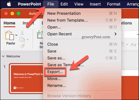 Експортиране на презентация на PowerPoint като видео на Mac
